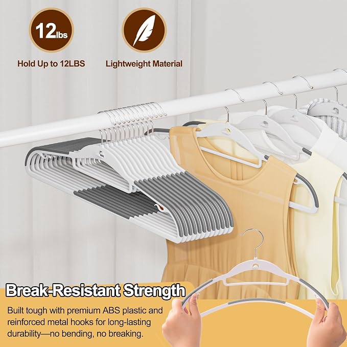 Plastic Stackable Hangers 50 Pack, 360° Swivel Hook, Gray - Image 5