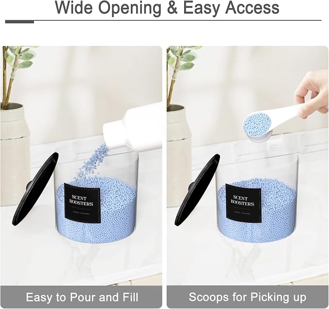 3+1 Pack Laundry Pods Containers & Dryer Sheet Holder & Laundry Detergent Dispenser, Laundry Room Organization and Storage Jars with Lids, Labels and Scoops for Scent Booster Powder Pods, Black Lid - Image 5