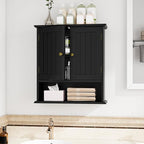 Bathroom Wall Cabinet, Bathroom Cabinet Wall Mount with 2 Doors and Open Shelf, Over The Toilet Wall Storage, Wooden Medicine Cabinets - Image 2