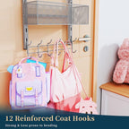 Consumest Over The Door Hooks Organizer - 4 Tier Door Coat Rack with 3 Baskets & 12 Hooks, Stainless Steel Towel Hanger for Bedroom, Bathroom, Living Room, Silver - Image 4