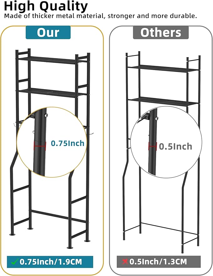 Livilord 3-Tier Over Toilet Storage, Anti-Tip, 64" H, Black - Image 6