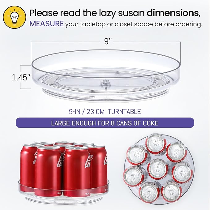 2 Pack 9 Inch Elegant Clear Turntable Acrylic Lazy Susan, Non-Skid Rotating - Image 2