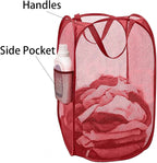 Larpur Popup Mesh Laundry Basket, Collapsible and Portable Clothes Washing Laundry Hamper with Reinforced Carry Handle (Red) - Image 5
