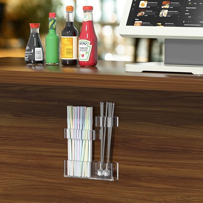 Acrylic Straw Organizer for Cabinet Door - 5.8'' Transparent Adjustable 3-Part Reusable Drinking Straw Holder Dispenser Kitchen Accessories Container Cupboard Door Mounted - Image 8