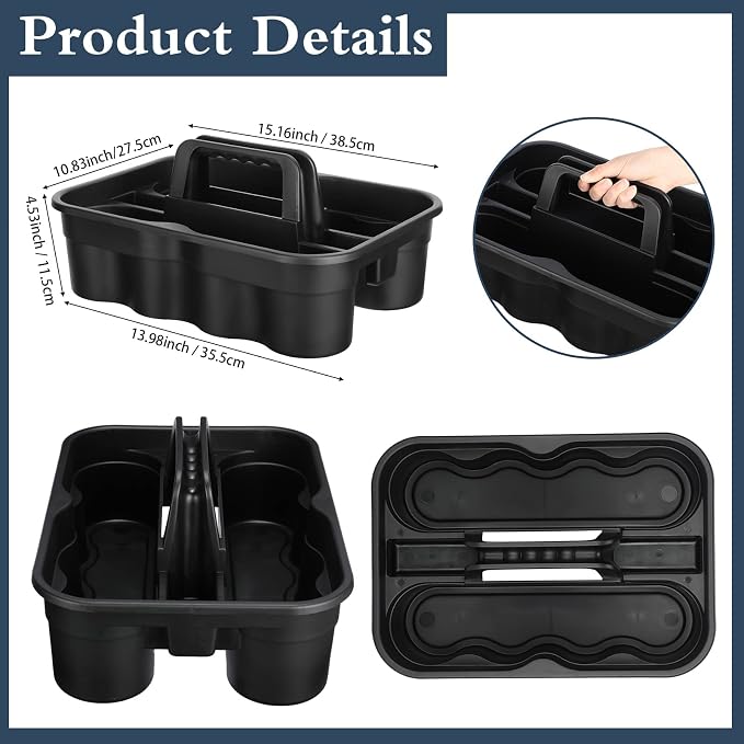 Wesiti 6 Pcs Cleaning Caddy with Handle Large Plastic Housekeeping Shower Basket Cleaning Supplies Organizer for Spray Bottles Brush Home Bathroom Office(Black) - Image 3