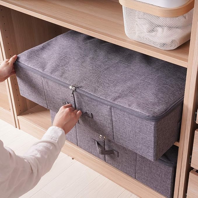 Folding Fabric Rigid Under Bed Closet Storage Bins with Zip Lid,Black Gray - Image 5