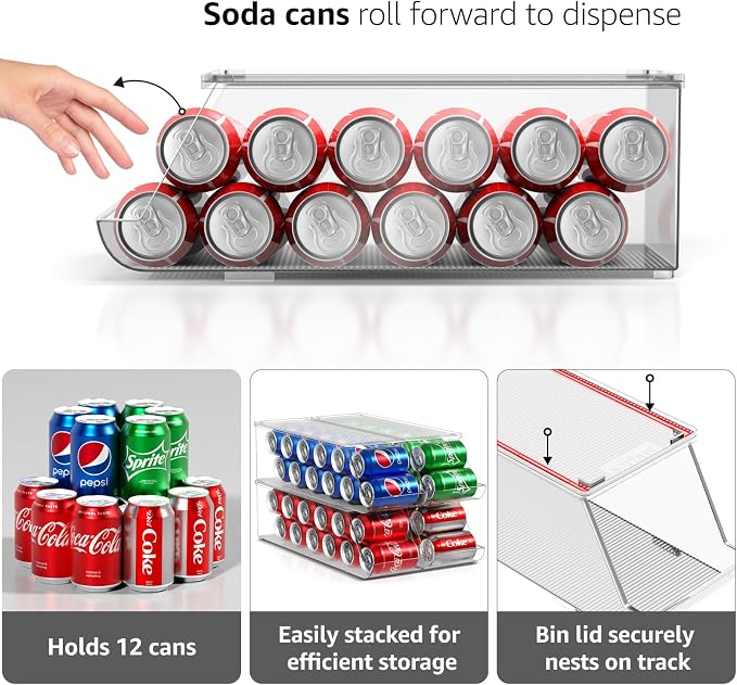 Sorbus Soda Can Organizer for Fridge & Freezer, Stackable with Lid (4 Pack) - Image 6