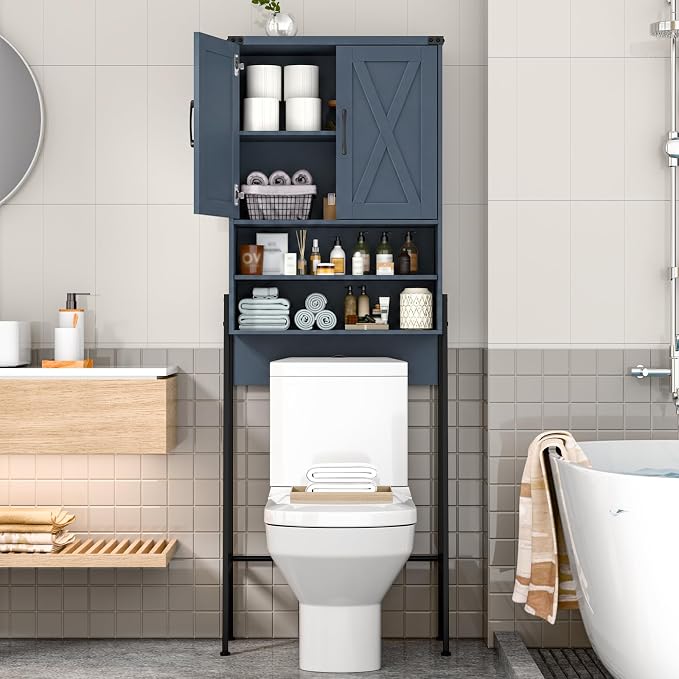 Vabches Metal Frame Over The Toilet Storage Cabinet, Blue - Image 6
