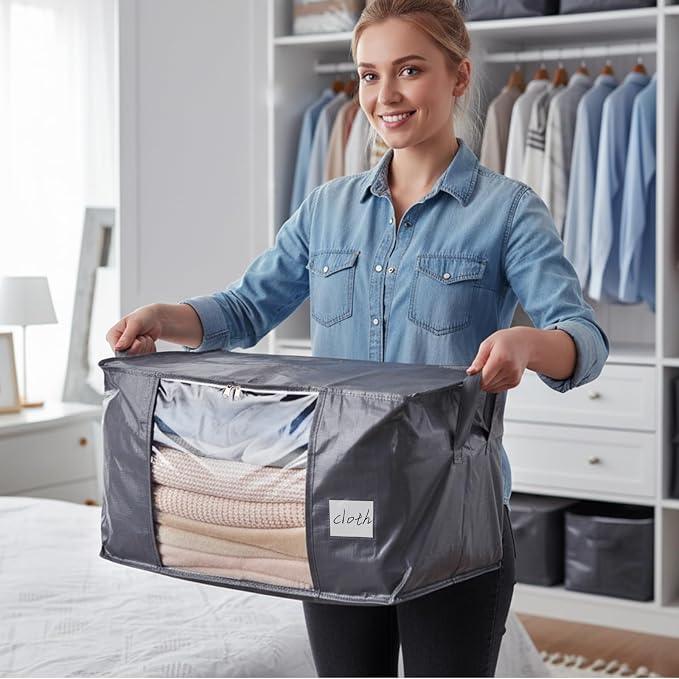 Blanket Storage Bags 6 Pack 60L Clothes Closet Organizer Containers PE - Image 6