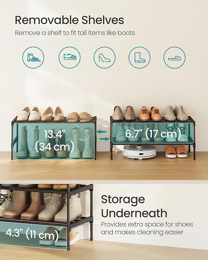 SONGMICS Shoe Rack, 2-Tier Stackable Metal Shoe Organizer, 24.5" Wide - Image 5