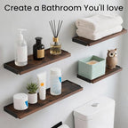 BAYKA Floating Shelves for Wall, Wood, Dark Brown, Set of 4, 16in - Image 3