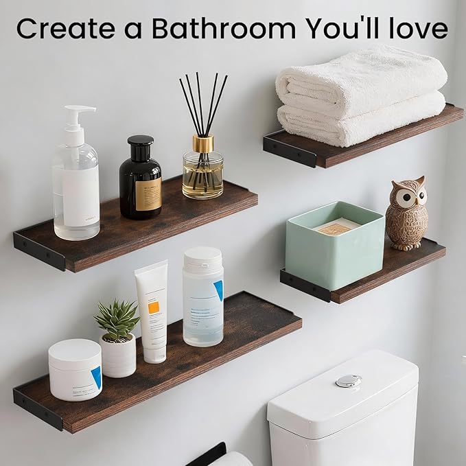 BAYKA Floating Shelves for Wall, Wood, Dark Brown, Set of 4, 16in - Image 3