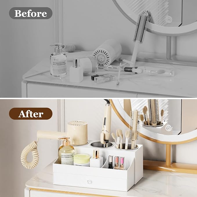 GFWARE Hot Hair Styling Tool Organizer with Drawer & 3 Cooling Cups, White - Image 6