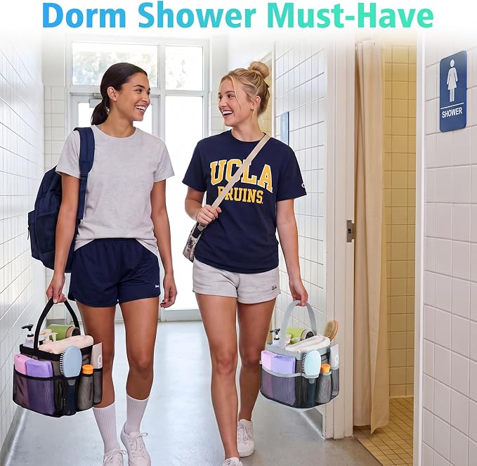 EUDELE 2 Pack Mesh Shower Caddy Portable for College Dorm Room Essentials, Shower Caddy Dorm with 9-Pocket Large Capacity,Shower Bag for Beach,Swimming,Gym - Image 2
