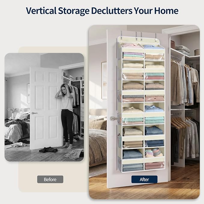 Yecaye 6 Tier Over The Door Organizer, Door Organizer with 12 Compartments | 20" W, Extra Large Behind Door Storage With 12 Side Pockets, 80lbs Heavy Duty, Clear Window, for Closet Bedroom - Image 7