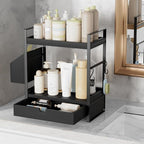 2-Tier Bathroom Counter Organizer, Wooden Vanity Shelf with Drawer & Basket - Image 5