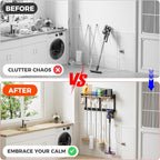 Broom Holder Wall Mount with Shelf, Black, L - Image 4