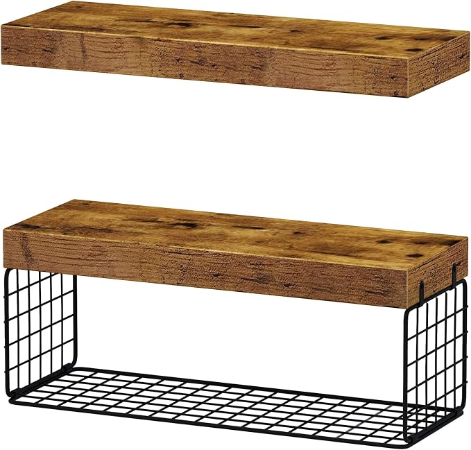 QEEIG Bathroom Shelves Over Toilet - Wall Mounted Floating Shelves Toilet Paper Storage Small Farmhouse Decor Shelf 16 inch Set of 2, Rustic Brown (019-BN2) - Image 8