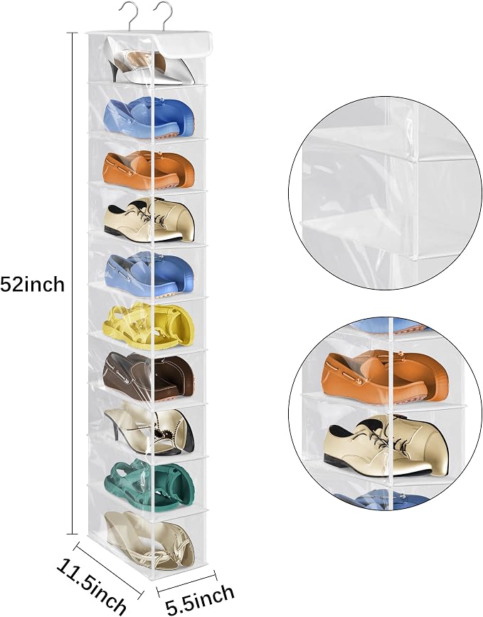 Libeder 10-Shelf Hanging Shoe Organizers with Side Pockets, Transparent - Image 3