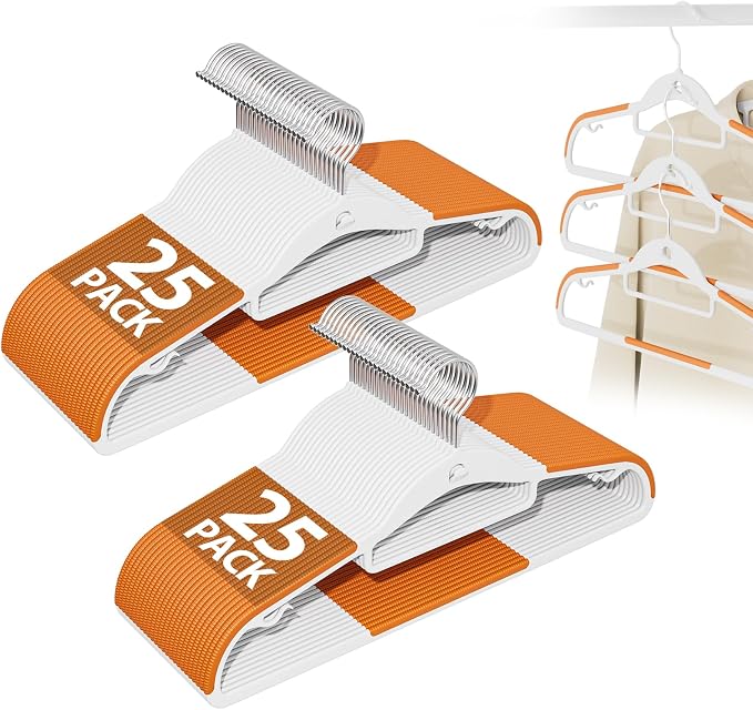 Plastic Stackable Hangers 50 Pack, 360° Swivel Hook, Orange by UEAKPIC