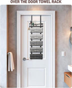 Aetyord Hanging Towel Racks for Bathroom No Drill - 6-Tier Over The Door Bath Towel Storage Organizer for Small Bathrooms - Tiered Back of Door Towel Holder Hanger for Rolled Towels RV Camper Black - Image 2