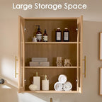 Bathroom Wall Cabinet, 23.5×31.4'' Storage Cabinet, Arched Cabinet Wall Mount with Adjustable Shelf & Glass Doors, Medicine Cabinet for Laundry Room, Bathroom, Kitchen, Living Room,Natural,3PCS - Image 3