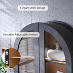 Bathroom Arched Wall Cabinet Over The Toilet Storage Cabinet, 23.5×31.4 Inch bathroom cabinet wall mount with Glass Doors & Adjustable Shelves, Wood Cabinet for Laundry Room, Kitchen,Dark Grey/Natural - Image 3