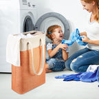 Laundry Basket with Handles Beige&Orange Slim Laundry Bin Collapsible Dirty Clothes Basket Narrow Laundry Bag Foldable Dirty Hamper for Camping, Dorms, Apartments - Image 6