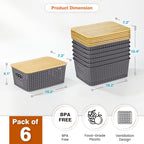 Ohmlove 6 Pack Plastic Storage Baskets with Bamboo Lids for Organization - Image 2