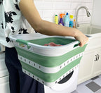 SAMMART 42 (11 Gallons) Collapsible Plastic Laundry Basket, Foldable Pop Up Storage Container/Organizer, Space Saving Hamper, Portable Bin for Dorm Room Bathroom (1, Grey/Dark Sea Green) - Image 3