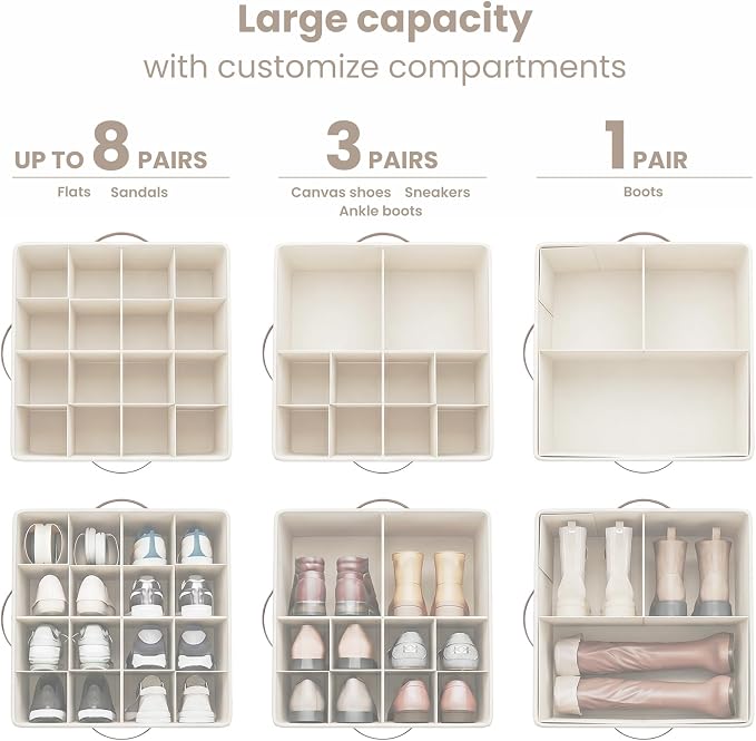 Varhomax Shoe Organizer Box for Closet, Fabric Storage Basket 2 Pack - Image 4
