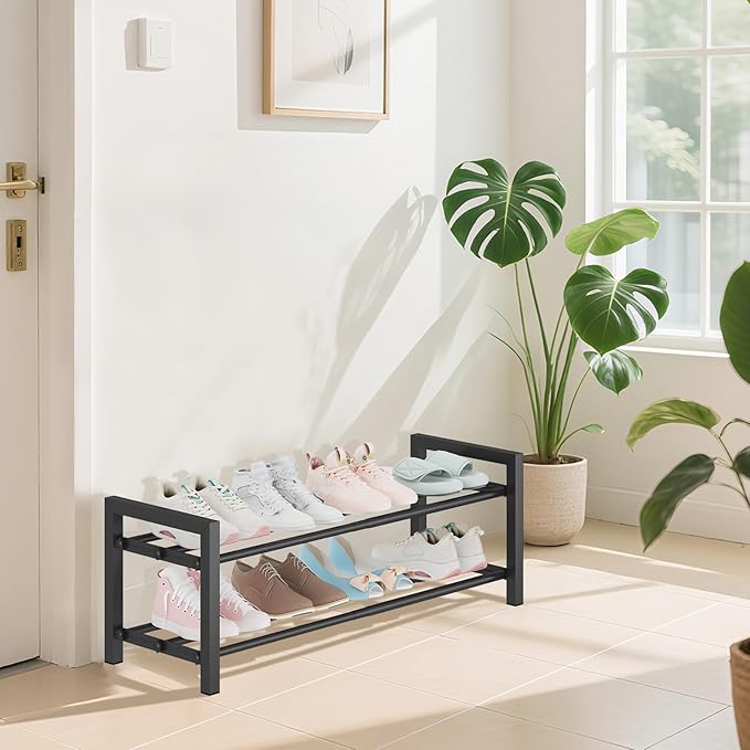 Expandable Metal Shoe Rack for Closet & Entryway, Shoe Storage Organizer | 2 Tier • Adjustable Width • Holds 6–9 Pairs • Heavy-Duty Steel • Space-Saving Design • Easy Assembly - Image 2