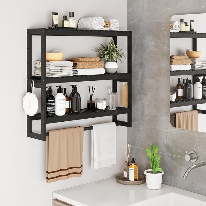 RRX Bathroom Shelf Storage Organizer, Shelf 3-Tier Adjustable Layer, Black - Image 2