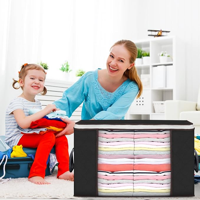 90L Large Storage Bags, 4 Pack Clothes Storage Bins Closet Organizers | Foldable Storage Containers, with Reinforced Handle, for Clothing, Blanket, Comforters, Bed Sheets, Pillows and Toys - Image 7