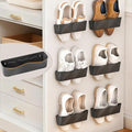 6Pack Wall Mounted Shoe Rack, Adhesive & Drill Mount - Black by DegMongee