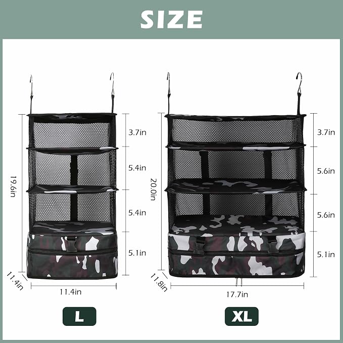 Surblue Hanging Closet Storage Bag Collapsible 3-Shelf Washable Oxford Fabric with 2 Hooks (L 11.41 * 11.41 * 19.68in, Camouflage) - Image 5