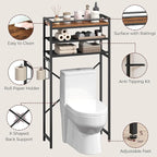 MAHANCRIS Over Toilet Storage, 3-Tier Bathroom Organizer Shelf with Toilet Paper Holder, Freestanding Space Saver Bathroom Shelves Above Toilet for Bathroom, Laundry Room, Rustic Brown TSHR1201 - Image 6