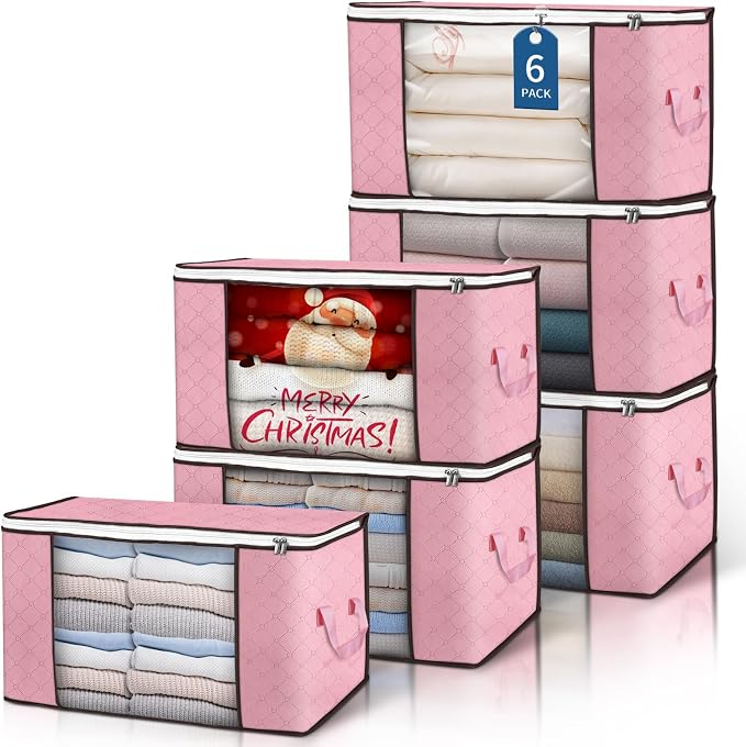 90L Large Storage Bags, 6 Pack Clothes Storage Bins Closet Organizers | oldable Storage Containers, with Reinforced Handle, for Clothing, Blanket, Comforters, Bed Sheets, Pillows and Toys by BuddingJoy-BuildaJoyfulLifeforYou