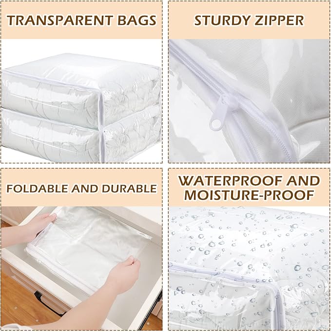 Shappy 6 Packs Clear Plastic Storage Bags with Zipper, 24 x 20 x 11 Inch | Sweater Bags, Moth Proof Protection, Vinyl, For Blankets Clothes Bed Sheet Comforters Pillows Quilt Closet Linen Organizer - Image 3
