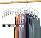 Legging Organizer for Closet, Metal Yoga Pants Hanger w/Rubber Coated 2 Pack w/10 Clips Hold 20 Leggings, Hangers Space Saving Hanging Closet Organizer for Closet Organizers and Storage-White by Volnamal
