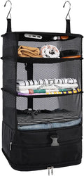 Surblue Hanging Closet Storage Bag Collapsible 3-Shelf Washable Oxford Fabric with 2 Hooks (L 11.41 * 11.41 * 19.68in, Black) by SURBLUE