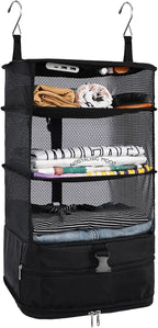 Surblue Hanging Closet Storage Bag Collapsible 3-Shelf Washable Oxford Fabric with 2 Hooks (L 11.41 * 11.41 * 19.68in, Black) by SURBLUE
