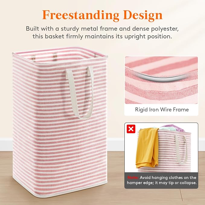 Lifewit 75L Large Collapsible Laundry Basket with Extended Handles, Pink - Image 5