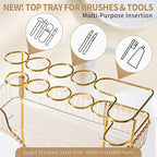 shuang qing Upgraded 2-Tier Corner Bathroom Countertop Organizer – Spacious Storage for Makeup, Skincare & Perfumes, Built-in Brush Holder Fits Vanity/Dresser/Bsthtub (Vintage Gold) - Image 3