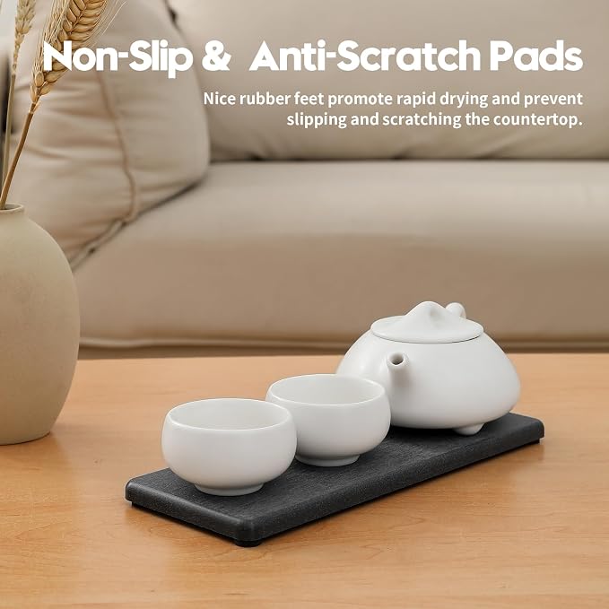 Razborci 2PCS Bathroom Trays, Water Absorbing Diatomite Stone Quick Drying Mat for Kitchen Counter, Dish Rack Soap Dispenser Sponge Holder Caddy Sink Vanity Organizer, Dark Gray Slate,9"x3.5" - Image 4