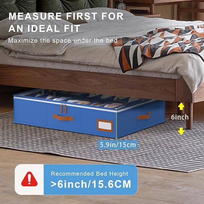 homyfort Shoe Organizer Under Bed, Fits 32 Pairs, Under bed Shoe Storage Boxes with Study Handles and Clear Cover, zapateras organizer for shoes, set of 2 - Image 4