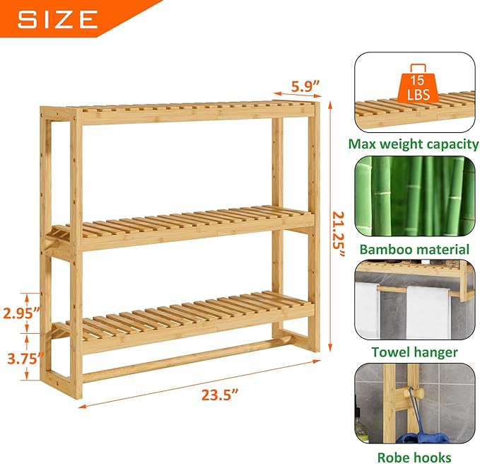 RRX Bathroom Shelf Storage Organizer, Shelf 3-Tier Adjustable Layer, Beige - Image 3