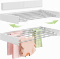 Vikaqi Wall Mounted Clothes Drying Rack 40 inches, Foldable Wall Mount Laundry Rack Folding Indoor, Drying Rack Clothing Collapsible, Hidden Space Saver with Wall Template, 6 Rods, White by DiscovertheEleganceofAir-drying