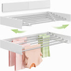 Vikaqi Wall Mounted Clothes Drying Rack 40 inches, Foldable Wall Mount Laundry Rack Folding Indoor, Drying Rack Clothing Collapsible, Hidden Space Saver with Wall Template, 6 Rods, White by DiscovertheEleganceofAir-drying