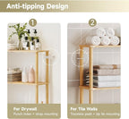 Over The Toilet Storage,2-Tier Bamboo Bathroom Shelf with Paper Holder - Image 6